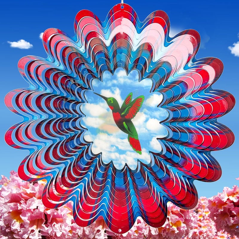 Eiryhope Hummingbird Animated Wind Spinner - 12In 3D Kinetic Hanging Sculpture, Creates Flying Hummingbird Animation Effect | Outdoor Garden Yard Decor, Unique Gift for Mom/Dad/Women/Men & Christmas - Image 1